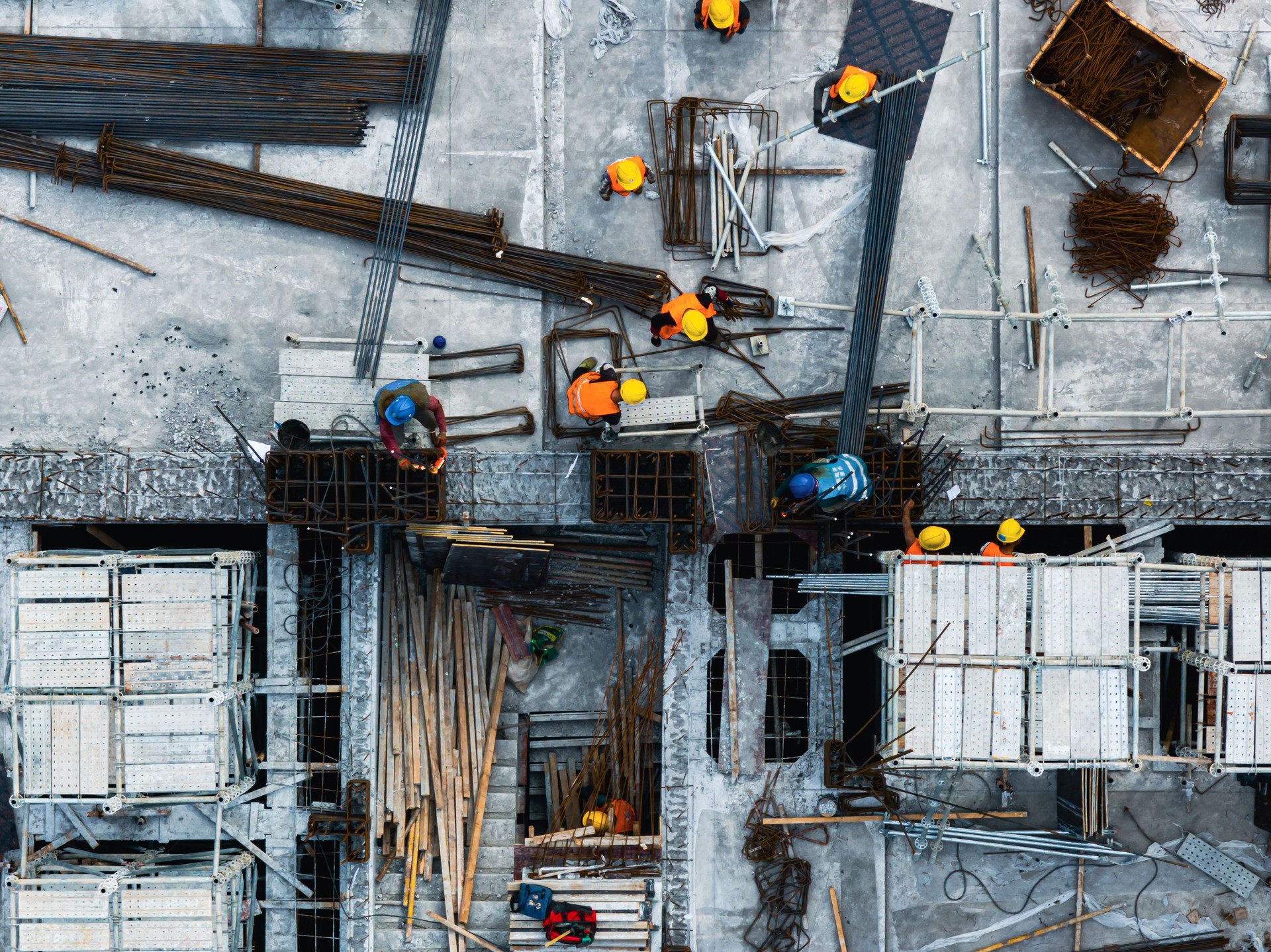Drone Point View of Workers Working on Construction Site / Hangzhou, China